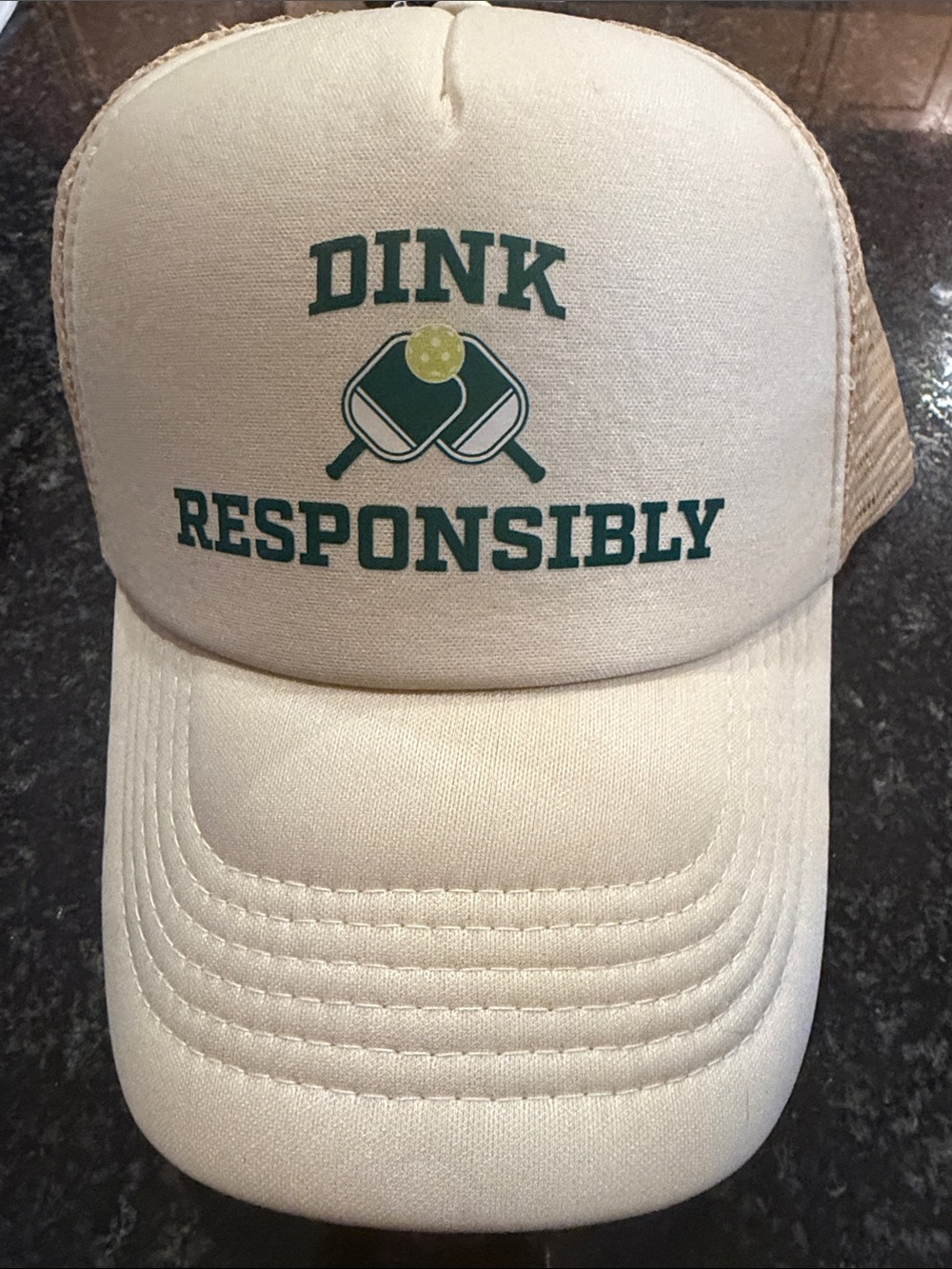 DINK Responsibly Trucker Hat - Cream with Green & Yellow Print